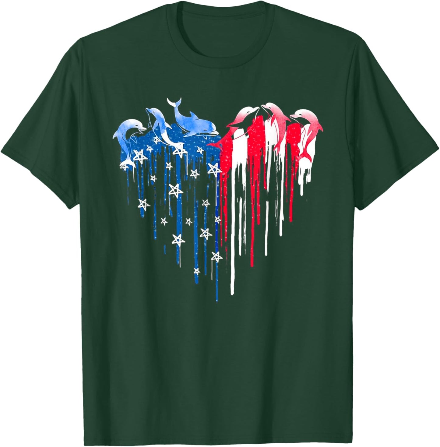 Dolphin Heart American Flag 4th July Independence American Men T-Shirt - T-Shirt | Forest