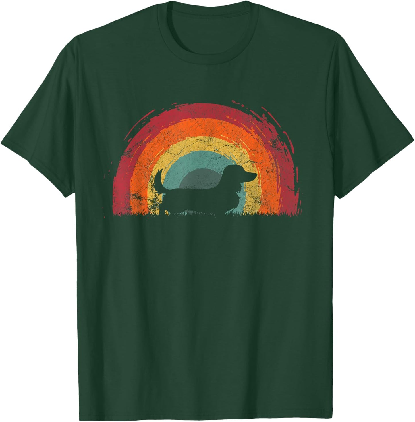 Long Haired Dachshund Vintage Rainbow Dog Men Women T-Shirt - T-Shirt | Forest