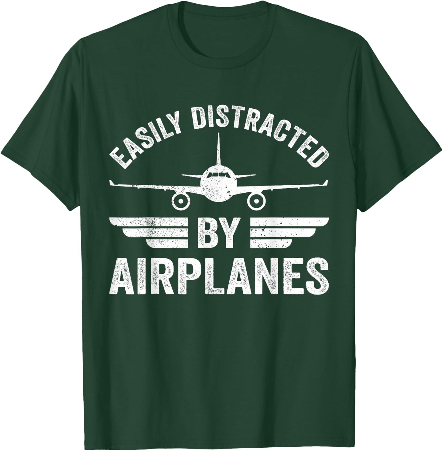 Easily Distracted By Airplanes Funny Aviation Pilot Airplane T-Shirt - T-Shirt | Forest