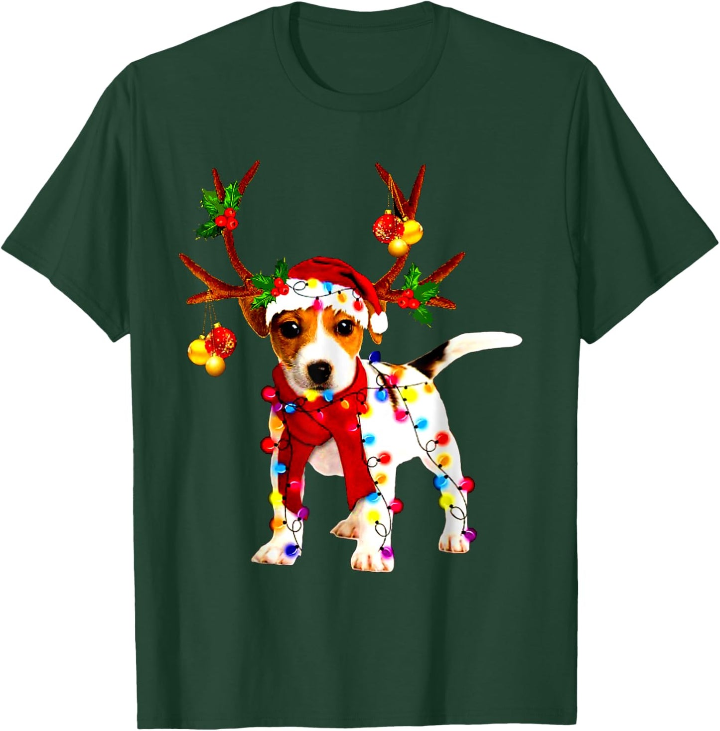 Santa jack russell gorgeous reindeer Light Christmas T-Shirt - T-Shirt | Forest