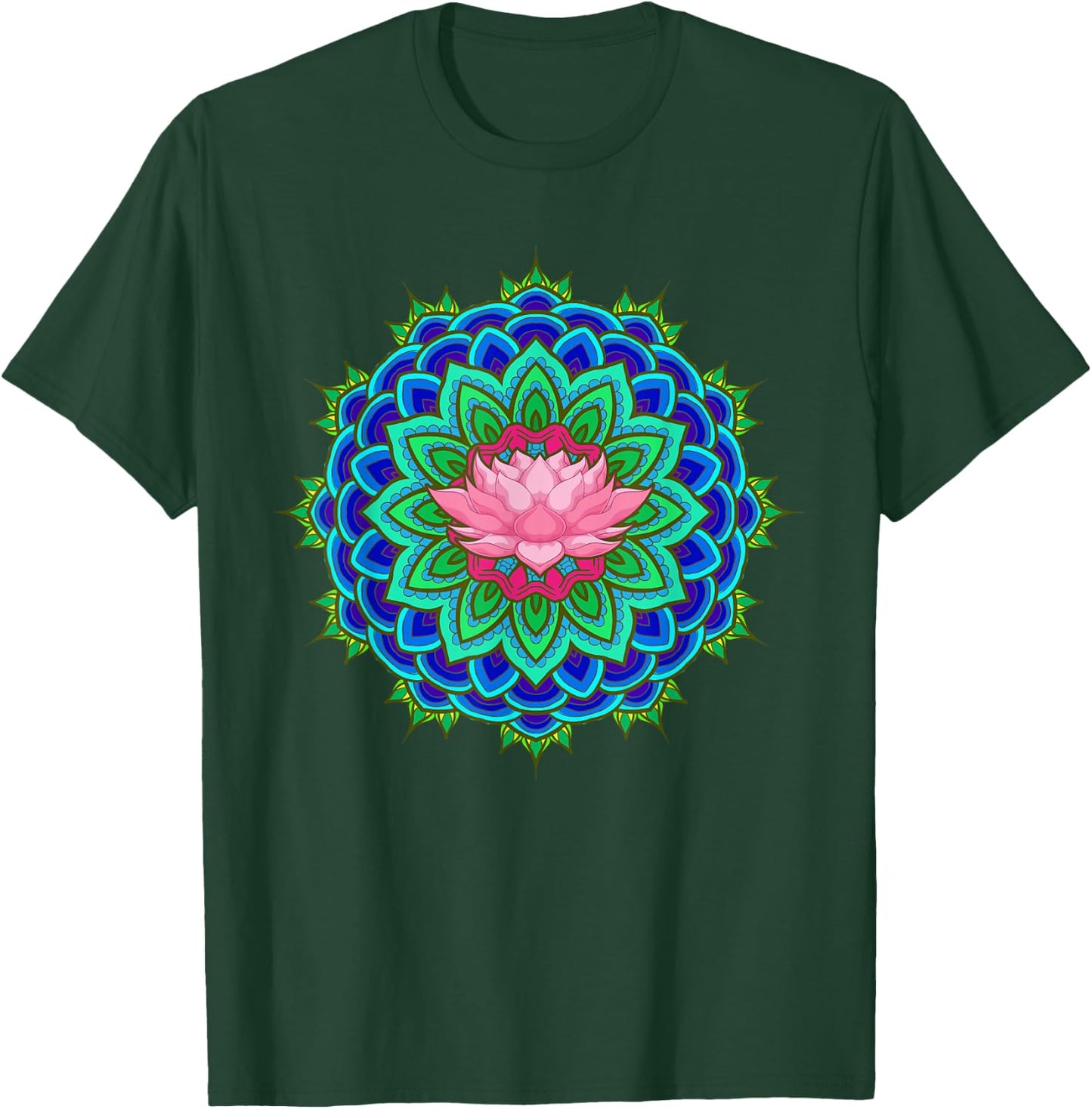 Fractal Geometry Spiritual Yoga Art Flower Lotus Mandala T-Shirt - T-Shirt | Forest