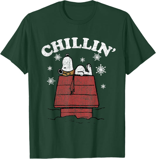 Peanuts Snoopy Chillin' Christmas snow flakes T-Shirt - T-Shirt | Forest