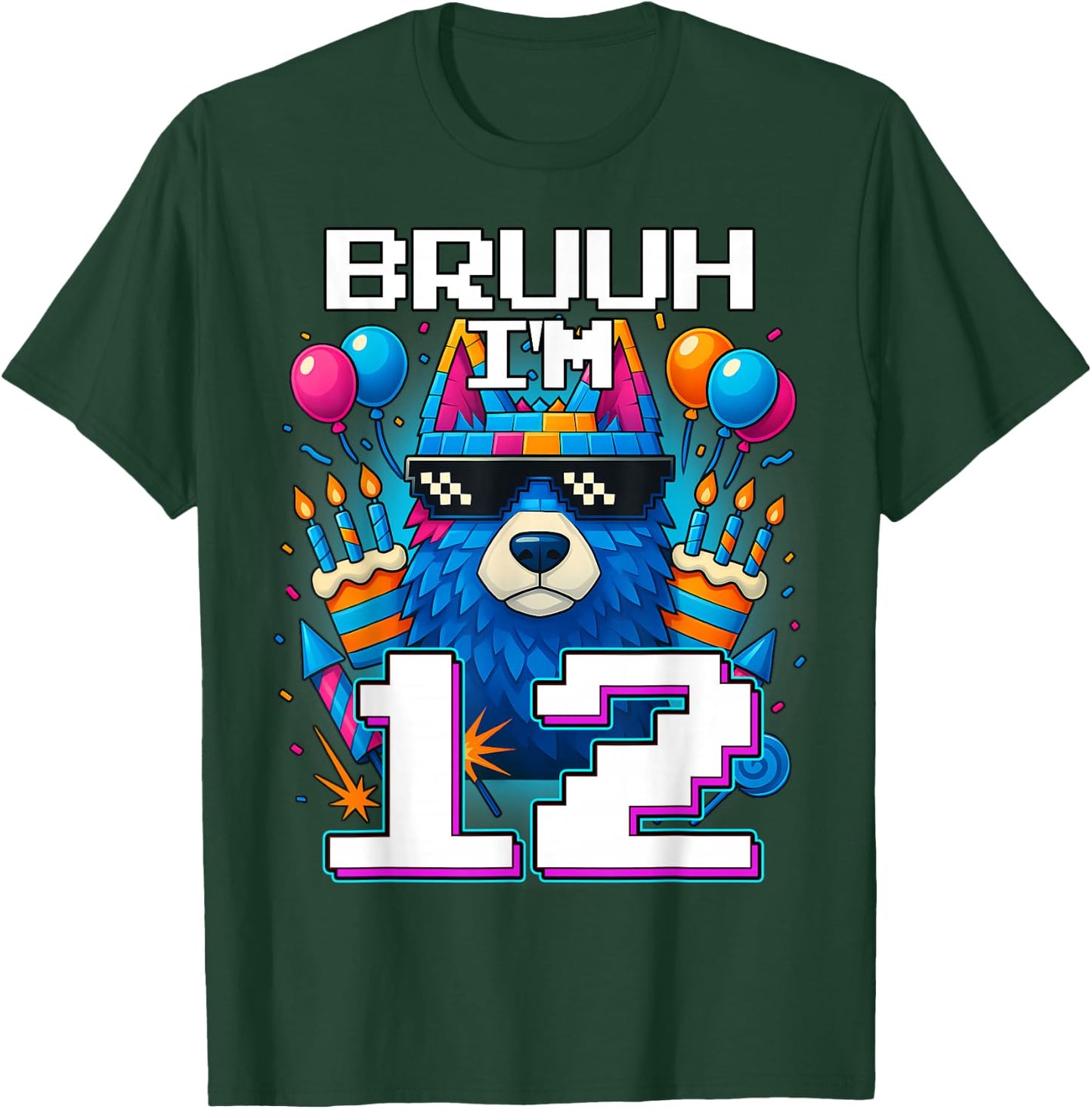 Bruh I'm 12 Years Old 12th Birthday Wolf Boy Family Party T-Shirt - T-Shirt | Forest