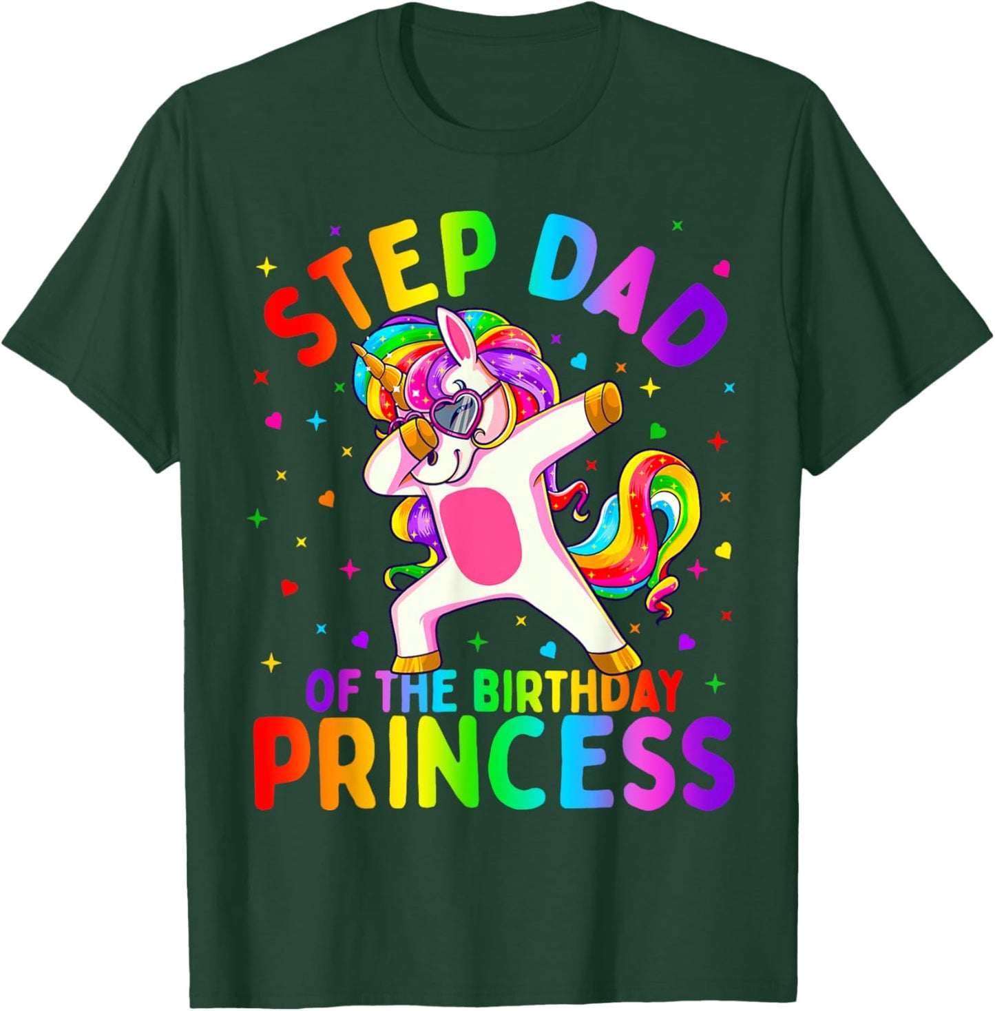 Step Dad of the Birthday Princess Girl Dabbing Unicorn T-Shirt - T-Shirt | Forest