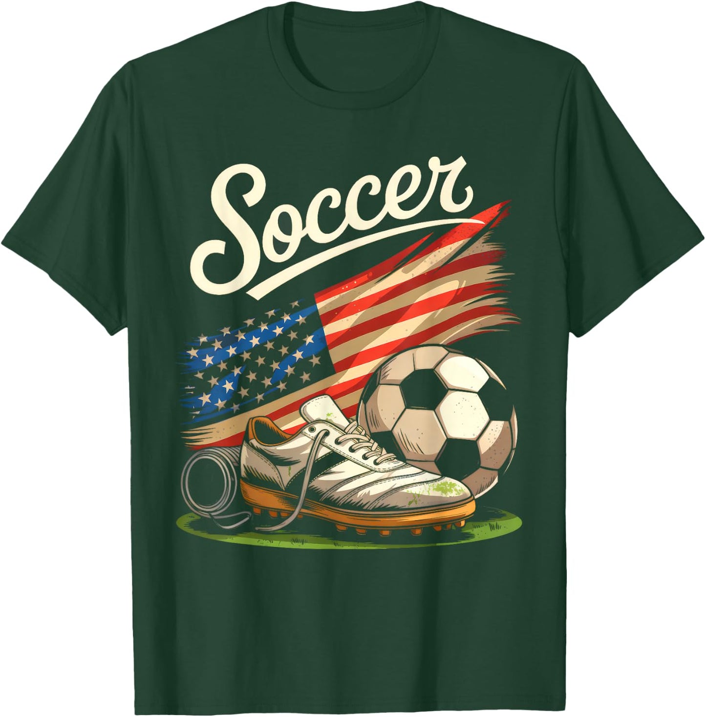 American Flag Soccer 4th Of July Soccer Lover Men Boys Kids T-Shirt - T-Shirt | Forest