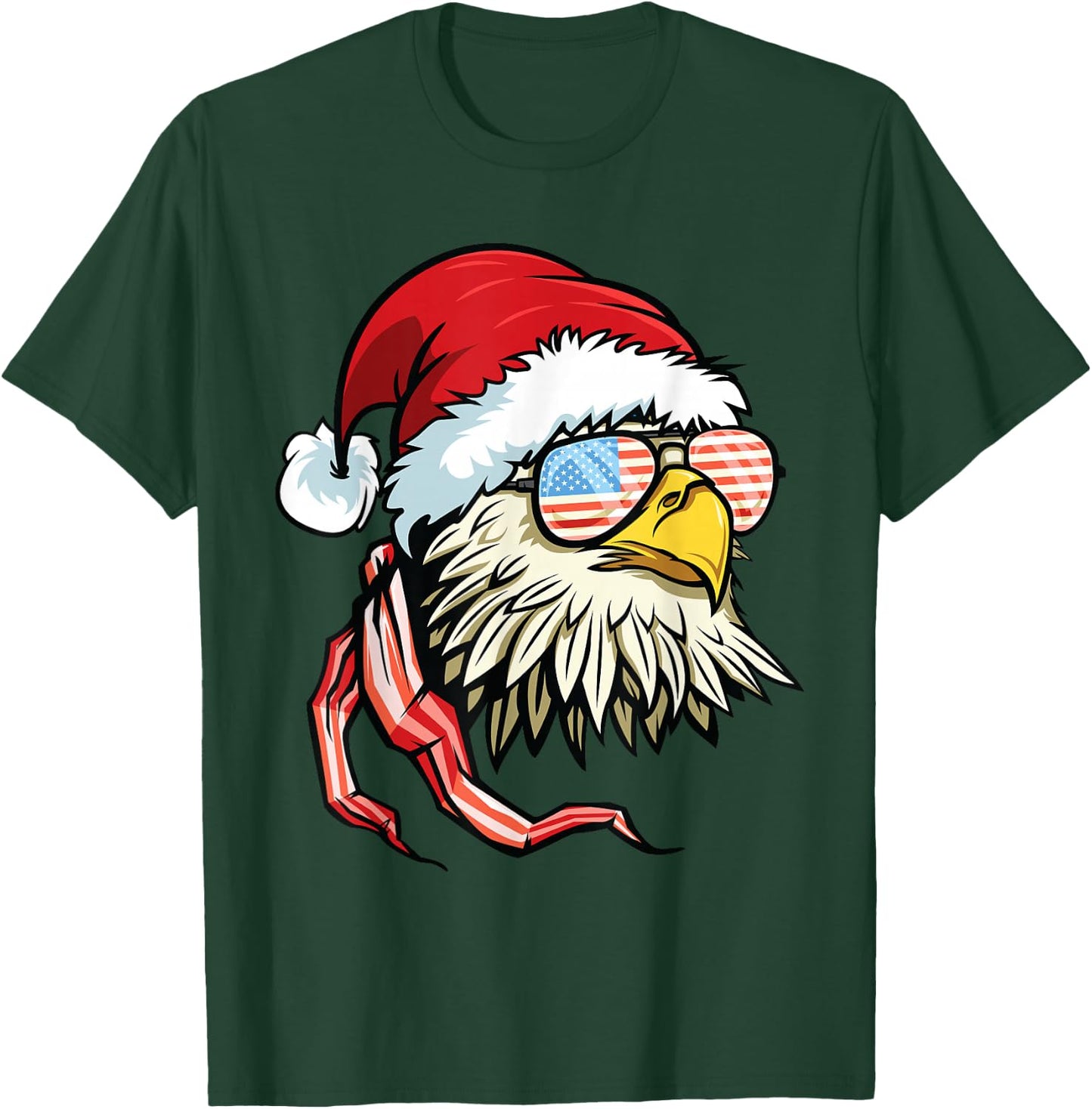 Santa Bald Eagle Shirt USA Flag Christmas Patriotic T-Shirt - T-Shirt | Forest