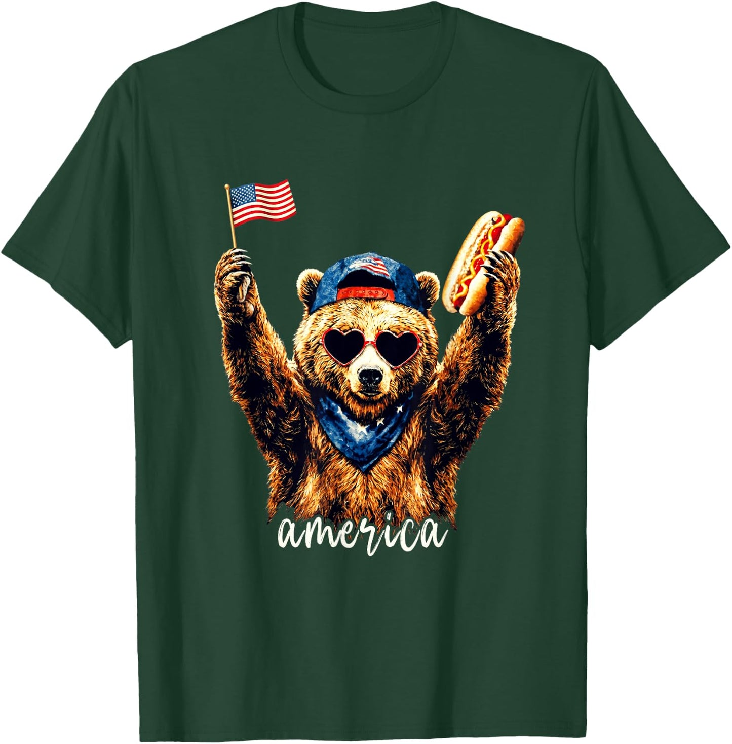 America Meme Bear Hotdog 250 Years 1776 2026 4th of July T-Shirt - T-Shirt | Forest