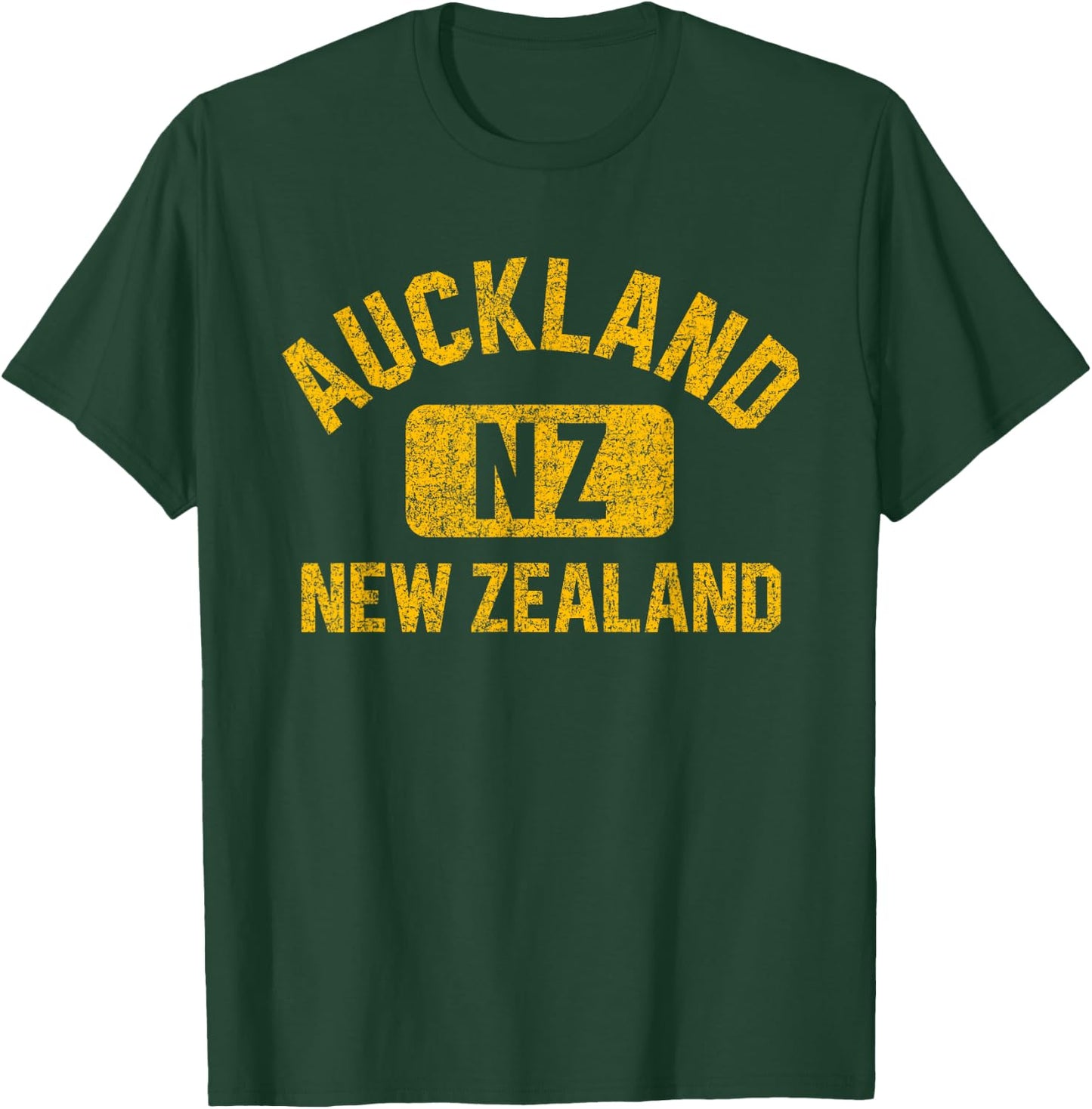 Auckland New Zealand Gym Style Distressed Amber Print T-Shirt - T-Shirt | Forest