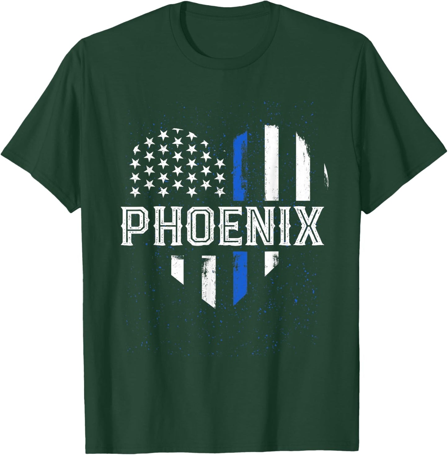 Thin Blue Line Heart Phoenix Police Officer Patriotic Cops T-Shirt - T-Shirt | Forest