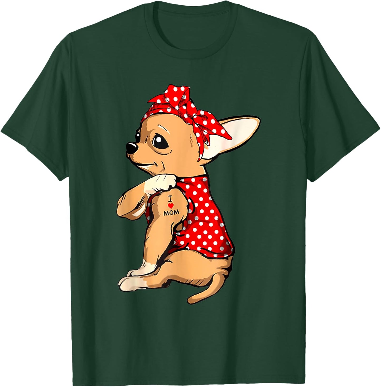 Chihuahua Dog Mom Bandana Cute I Love Mom Tattoo Mothers Day T-Shirt - T-Shirt | Forest