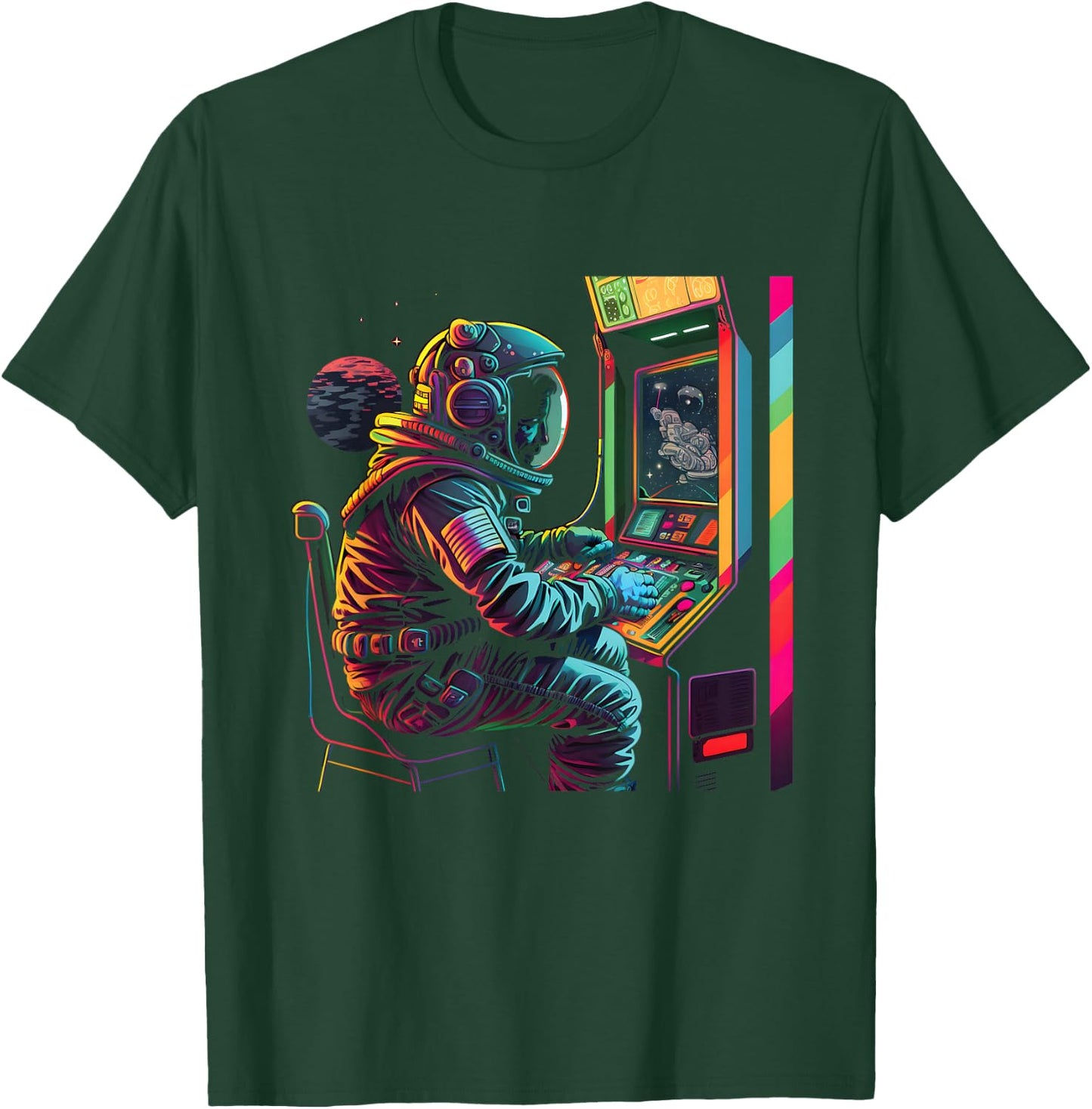 Retro Arcade Planets Universe Gaming Astronaut T-Shirt - T-Shirt | Forest