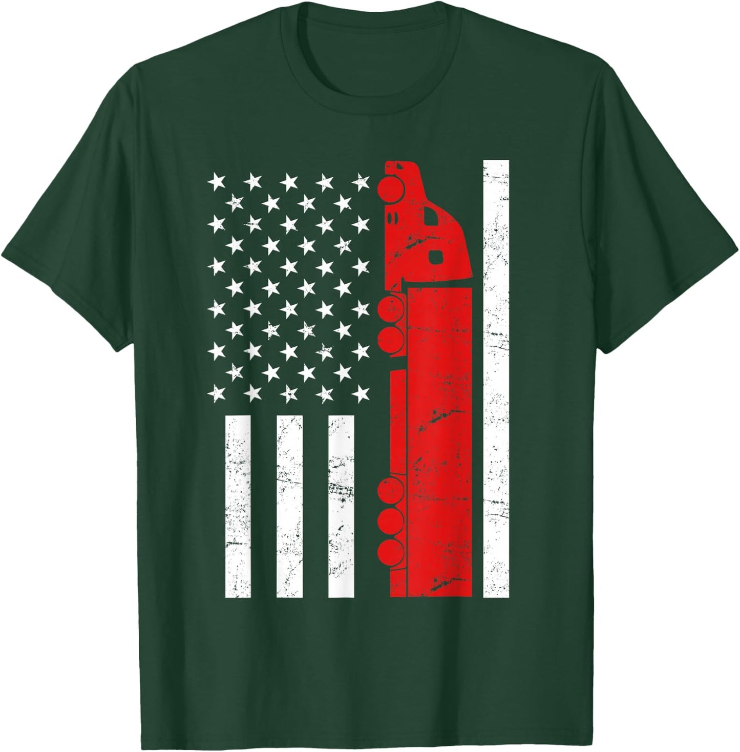 Truck Driver USA Flag Trucker Design Truck Driver Vintage T-Shirt - T-Shirt | Forest