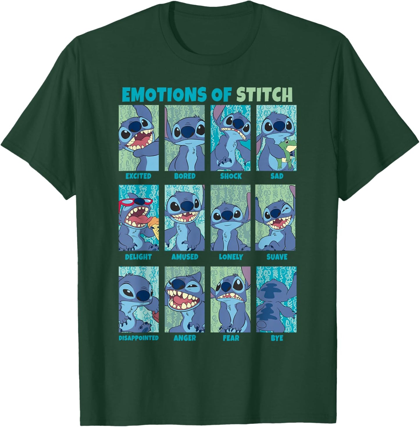 Disney Lilo & Stitch Emotions of Stitch Box Up Panels T-Shirt - T-Shirt | Forest