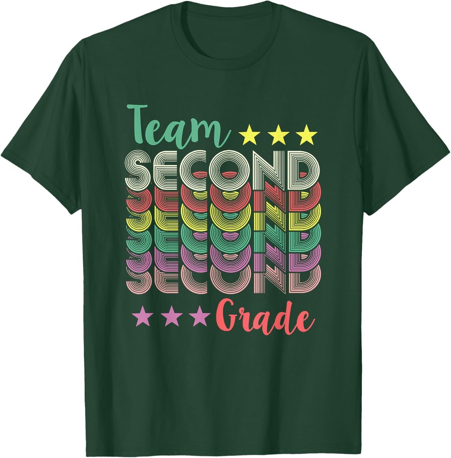 Team 2nd Second Grade Teacher Back To School Vintage Men Women Girls Kids T-Shirt - T-Shirt | Forest