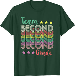 Team 2nd Second Grade Teacher Back To School Vintage Men Women Girls Kids T-Shirt - T-Shirt | Forest