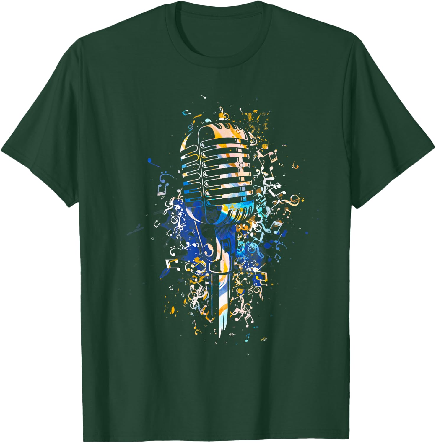 Microphone Music Notes Art Design Microphone T-Shirt - T-Shirt | Forest