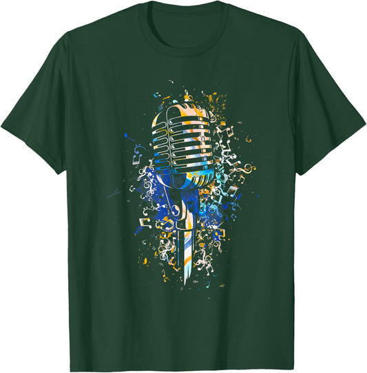 Microphone Music Notes Art Design Microphone T-Shirt - T-Shirt | Forest