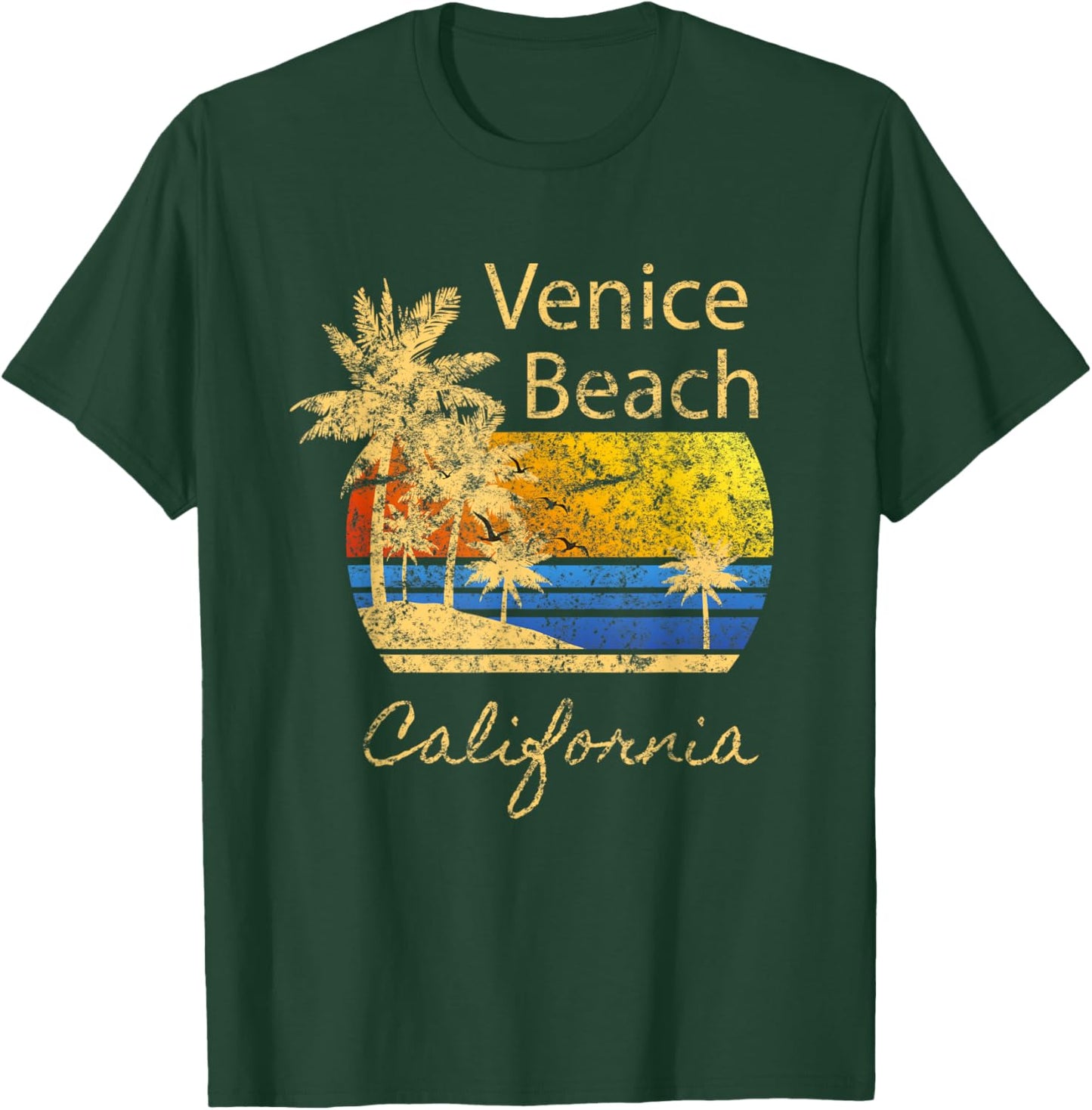 Original Venice Beach CA Sunset Distressed Novelty Art Women Kids T-Shirt - T-Shirt | Forest