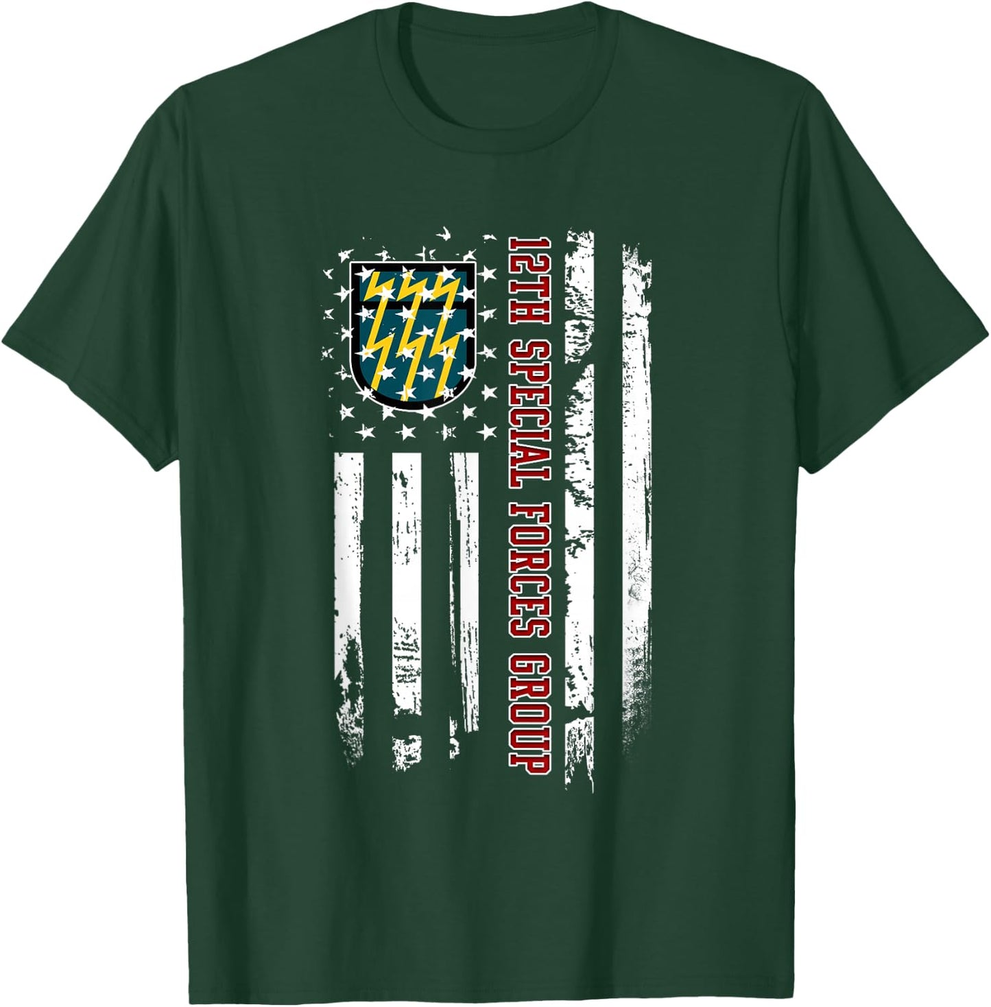 12th Special Forces Group Veteran USA Flag Veterans Day Xmas Women Men T-Shirt - T-Shirt | Forest