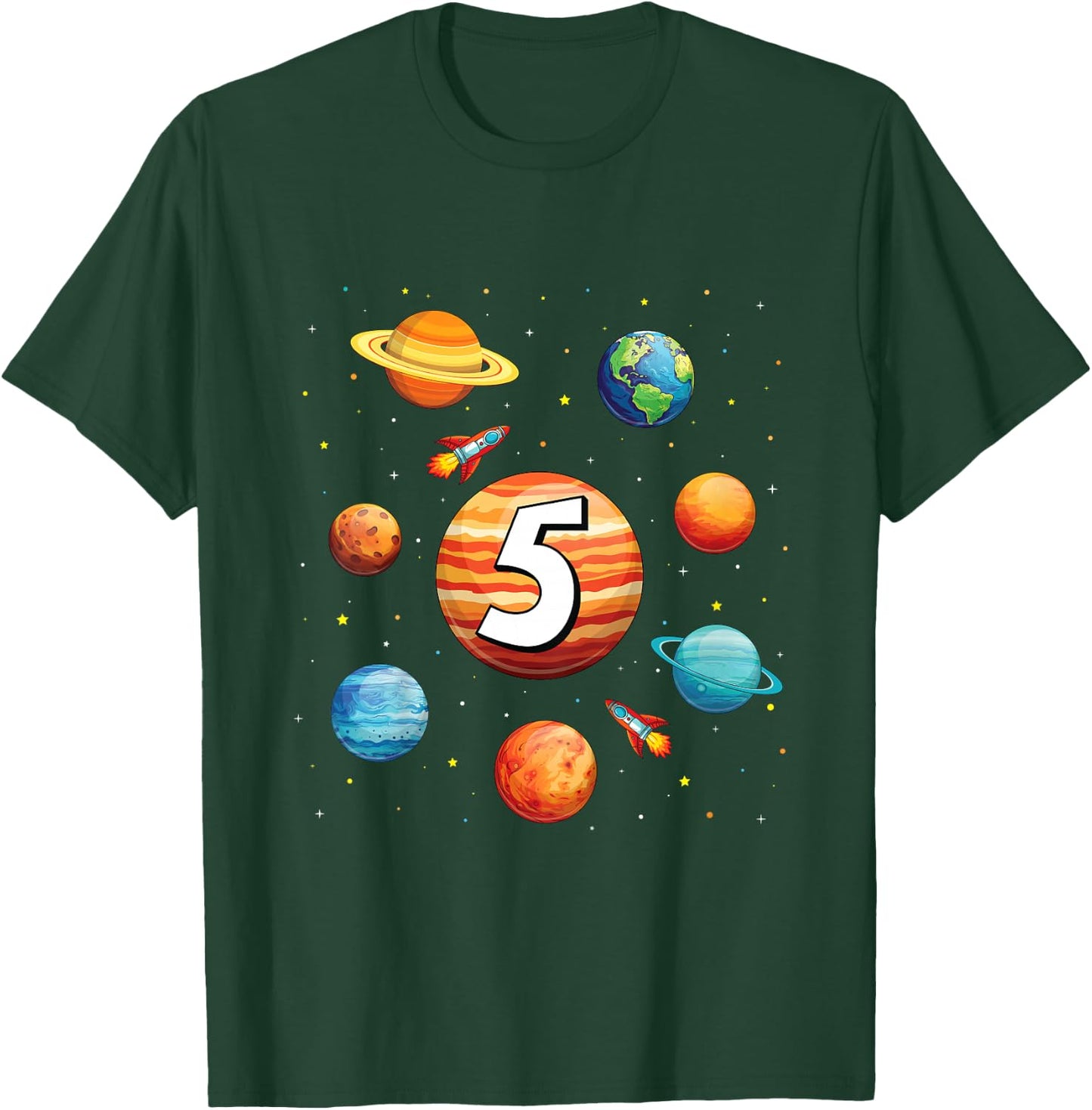 Kids 5 Year Old Shirt Boys Kids Space Solar Planets 5th Birthday T-Shirt - T-Shirt | Forest