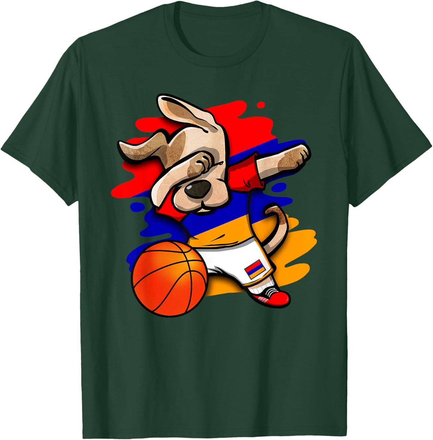 Dabbing Dog Armenia Basketball Fans Jersey Armenian Flag T-Shirt - T-Shirt | Forest