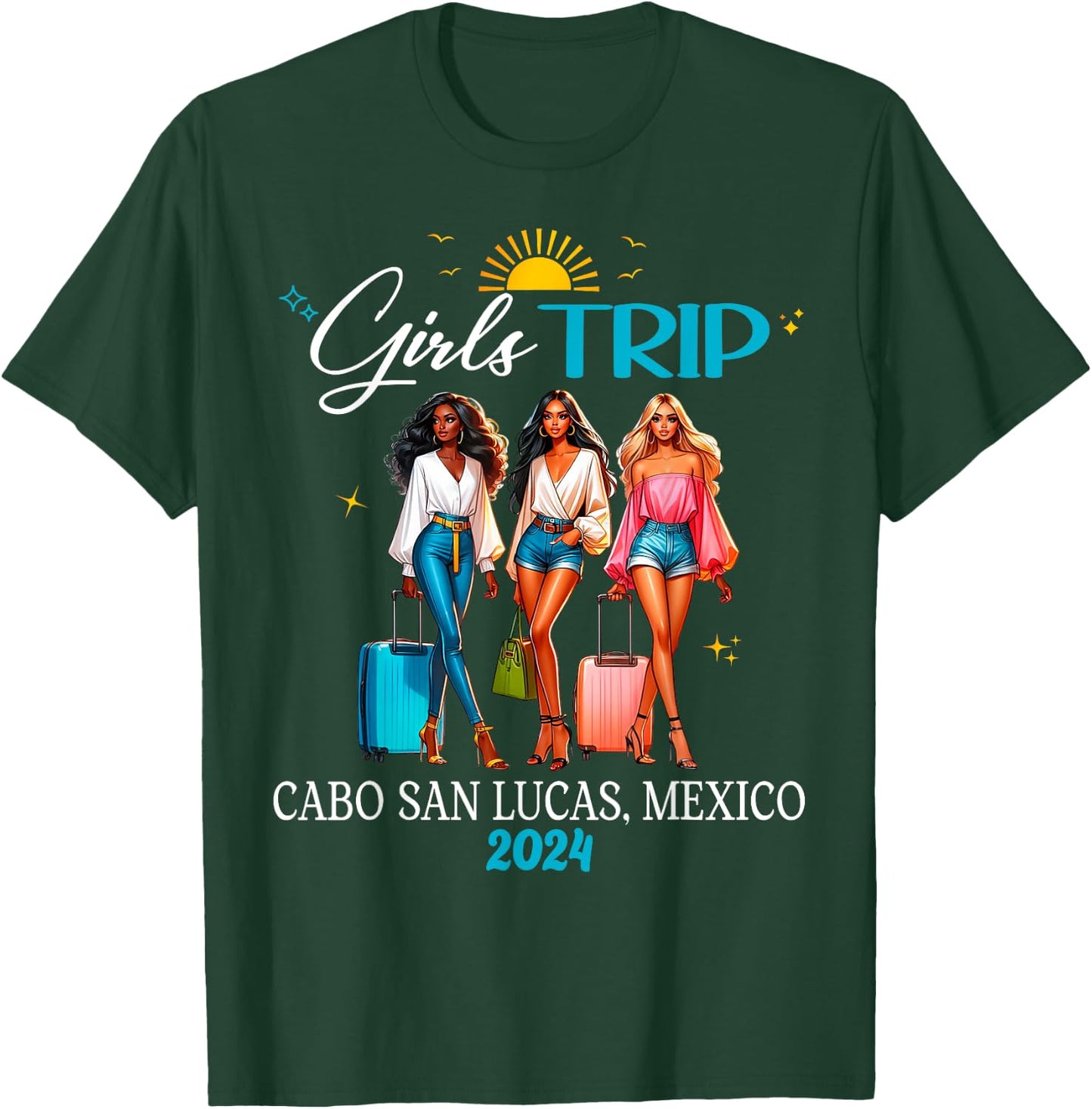Girls Trip Mexico Cabo Cancun Punta Cana Black Women Trip T-Shirt - T-Shirt | Forest