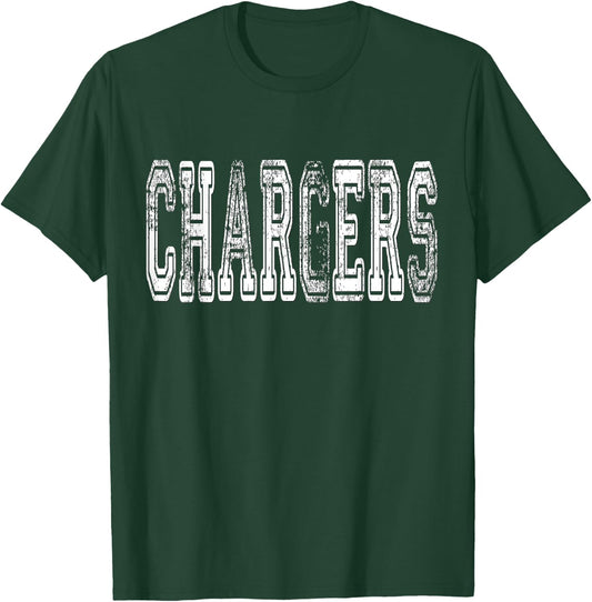 Chargers Mascot Distressed Vintage School Sports Name Fans T-Shirt - T-Shirt | Forest