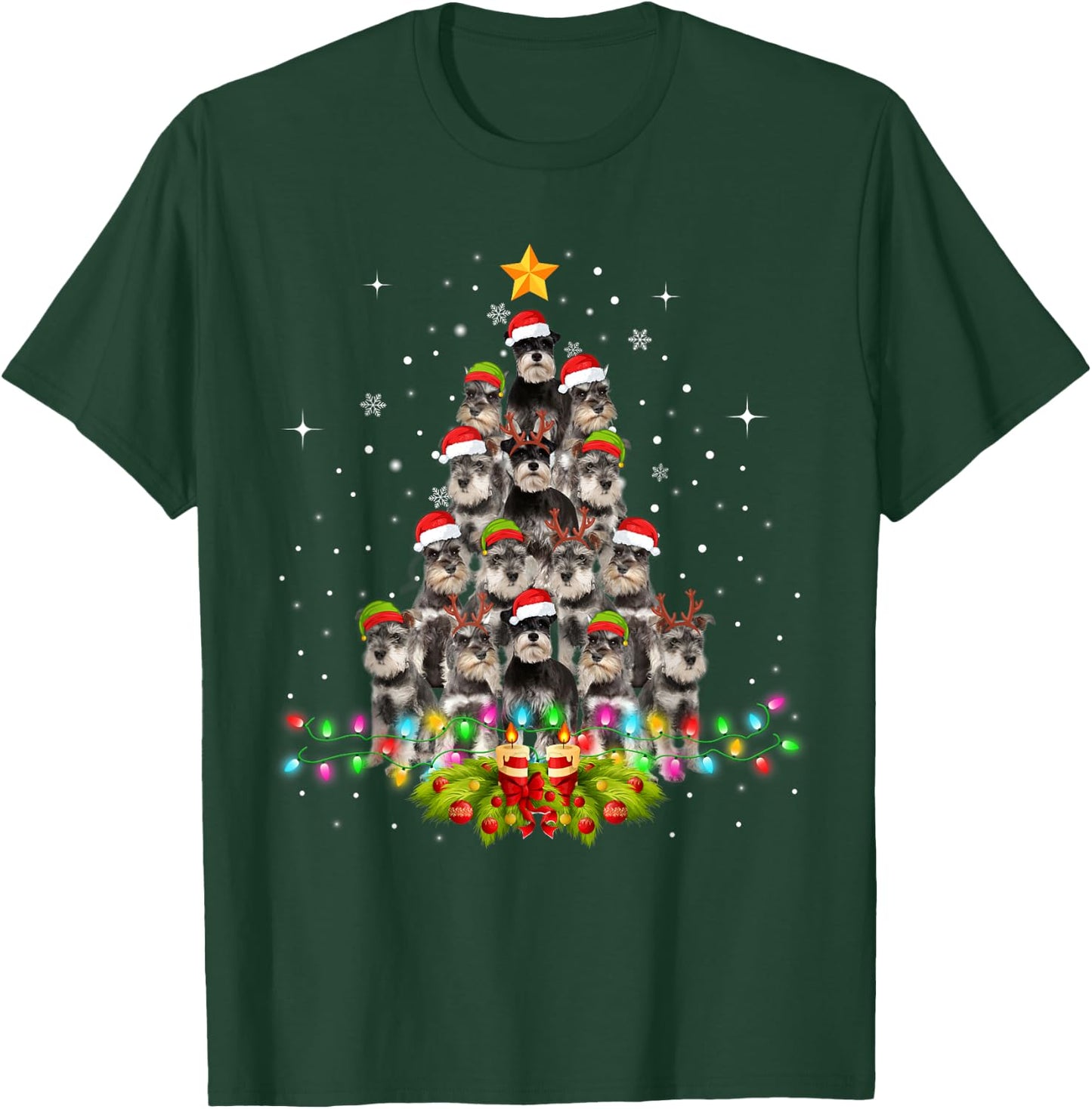 Schnauzer Dogs Tree Christmas Sweater Xmas Pet Animal Dog Women Kids T-Shirt - T-Shirt | Forest