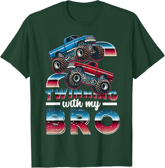Partnership with My Bro Monster Trucks Twin Day Spirit Week T-Shirt - T-Shirt | Forest