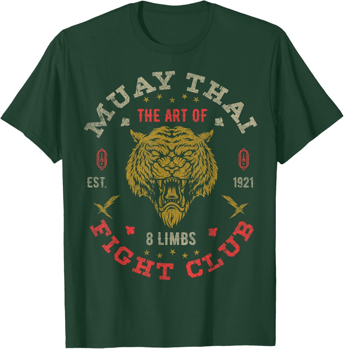 Muay Thai Fighter Vintage Twin Tiger Art of 8 Limbs T-Shirt - T-Shirt | Forest