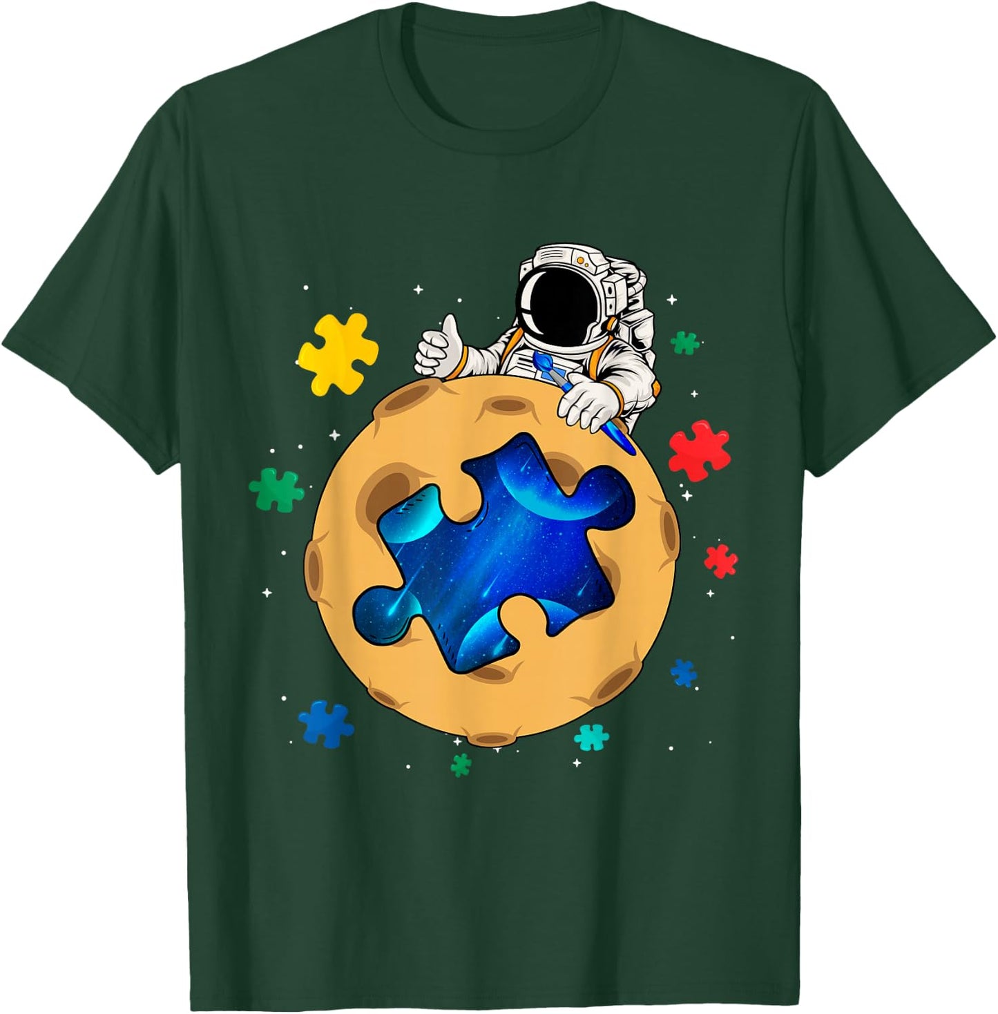 Promote Awareness of Autism Space Astronaut Puzzle Planet T-Shirt - T-Shirt | Forest