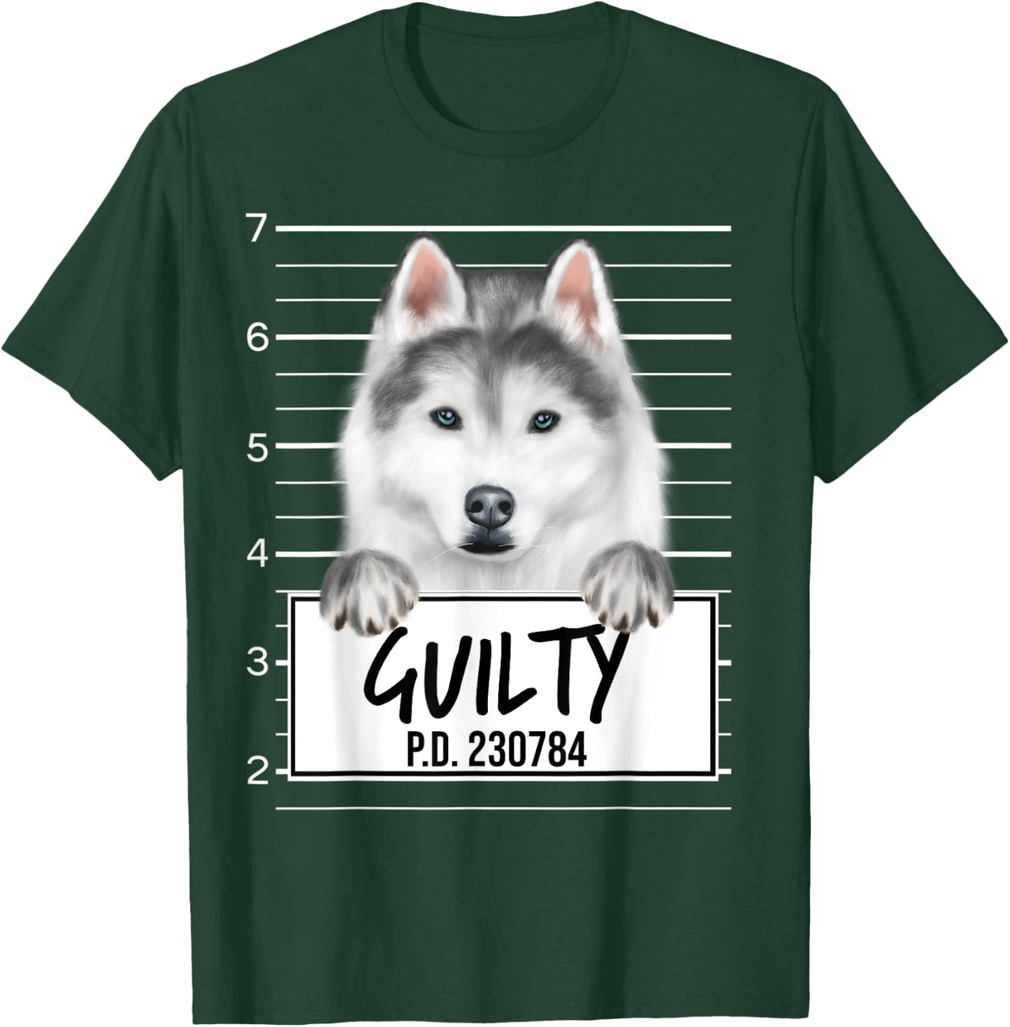 Funny Siberian Husky Mugshot Guilty Dog T-Shirt - T-Shirt | Forest