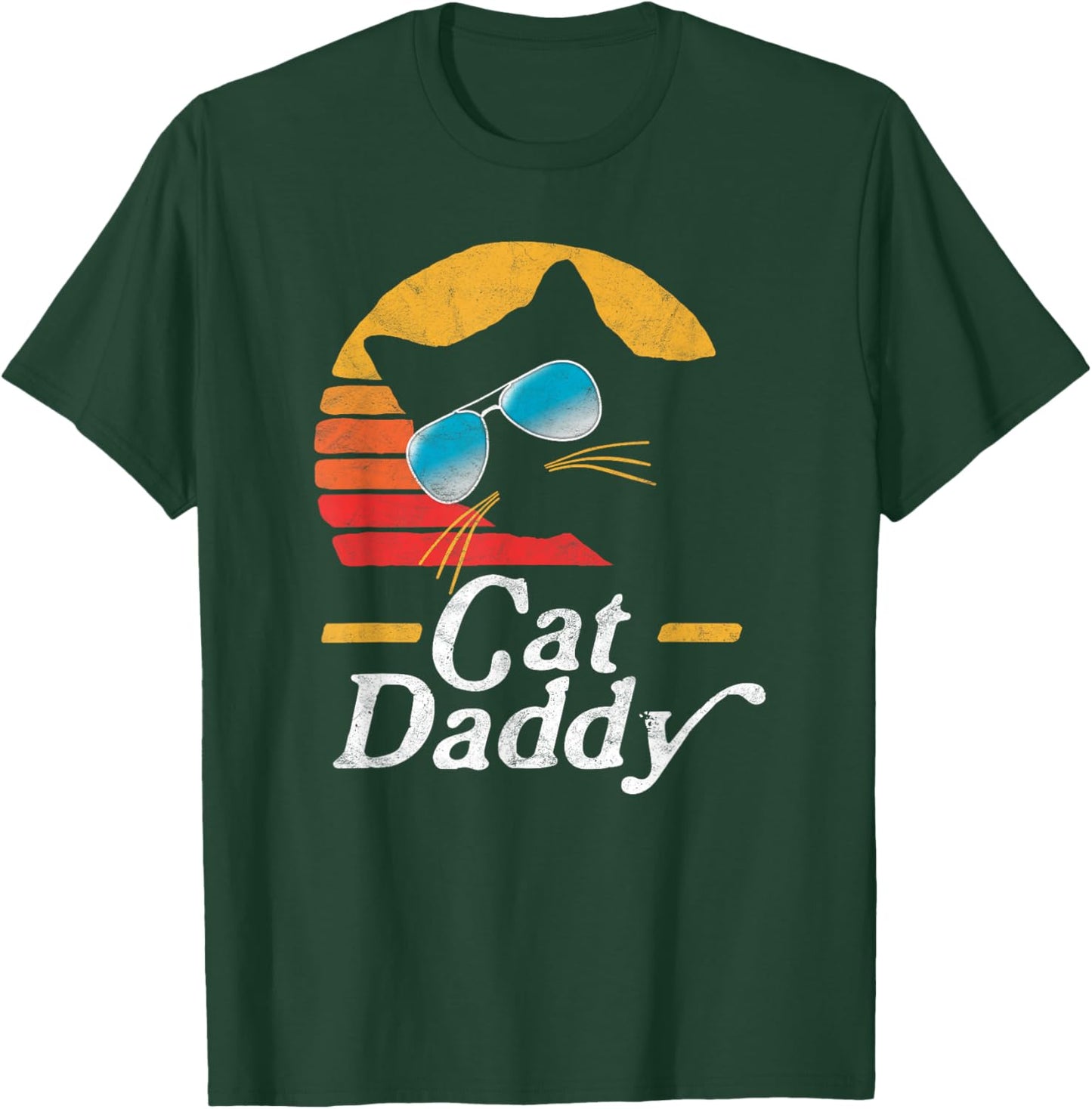 Cat Daddy Vintage 80s Style Cat Retro Sunglasses Distressed T-Shirt - T-Shirt | Forest