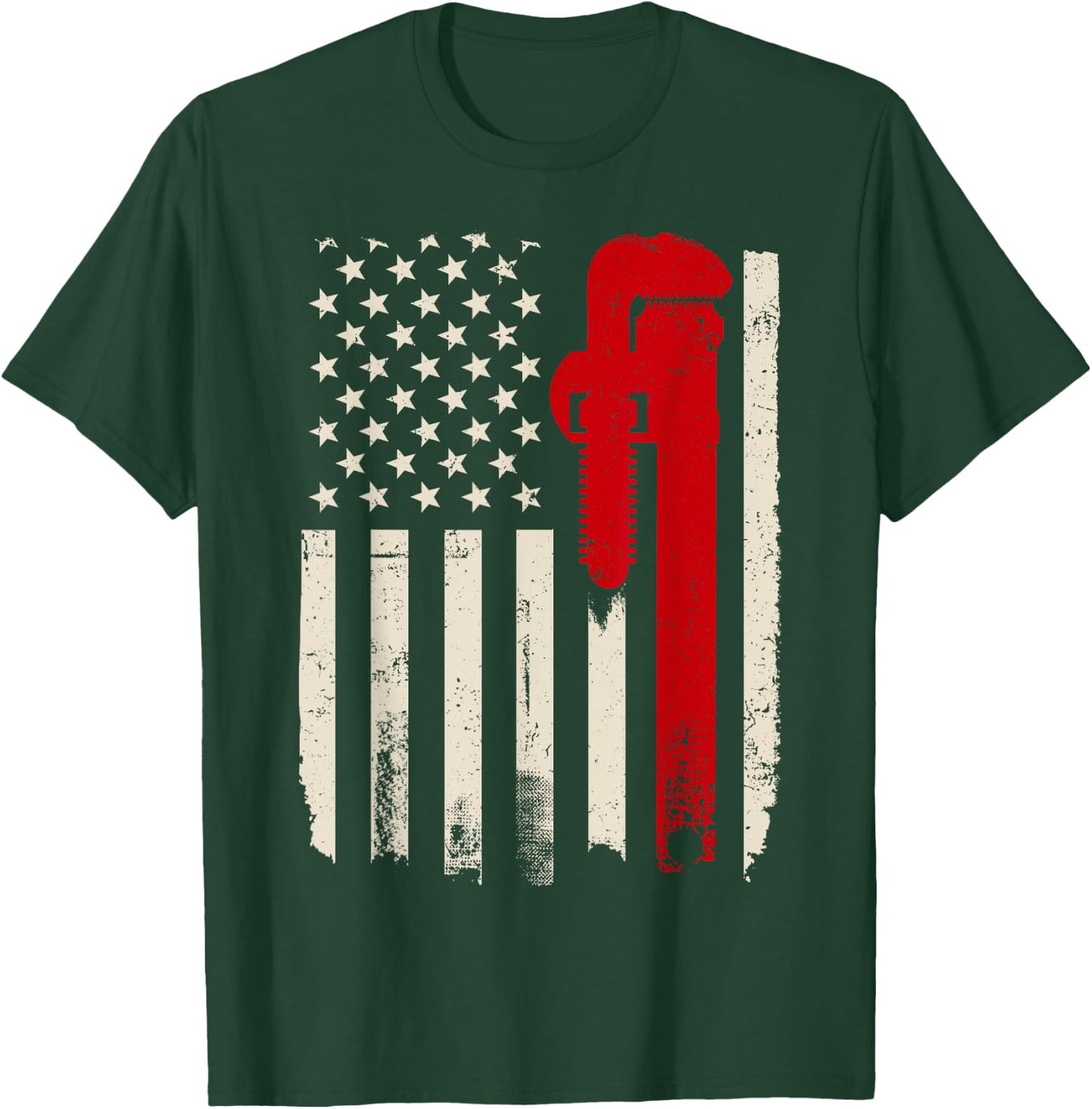 Plumber American Flag Patriotic Plumbing Wrench Pipefitter T-Shirt - T-Shirt | Forest