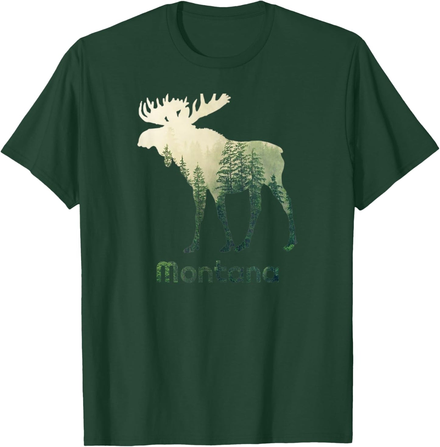 State Of Montana Moose Forest Tree Hunter Wildlife Gift T-Shirt - T-Shirt | Forest