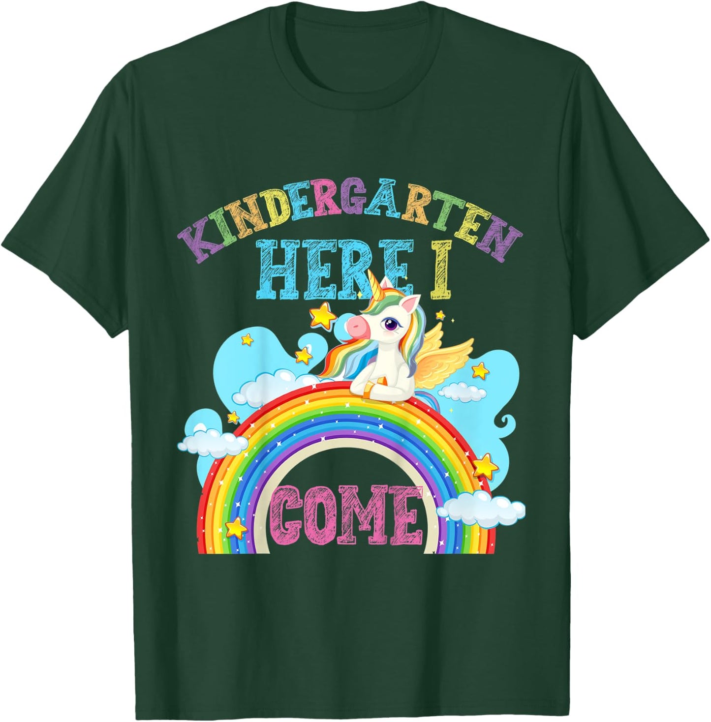 Kids Rainbow Unicorn Lover Kindergarten Here I Come School T-Shirt - T-Shirt | Forest
