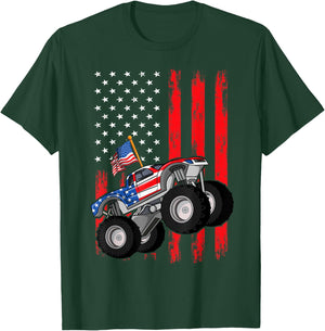 Kid Monster Truck Shirt, Toddler Boys American Flag July 4th T-Shirt - T-Shirt | Forest