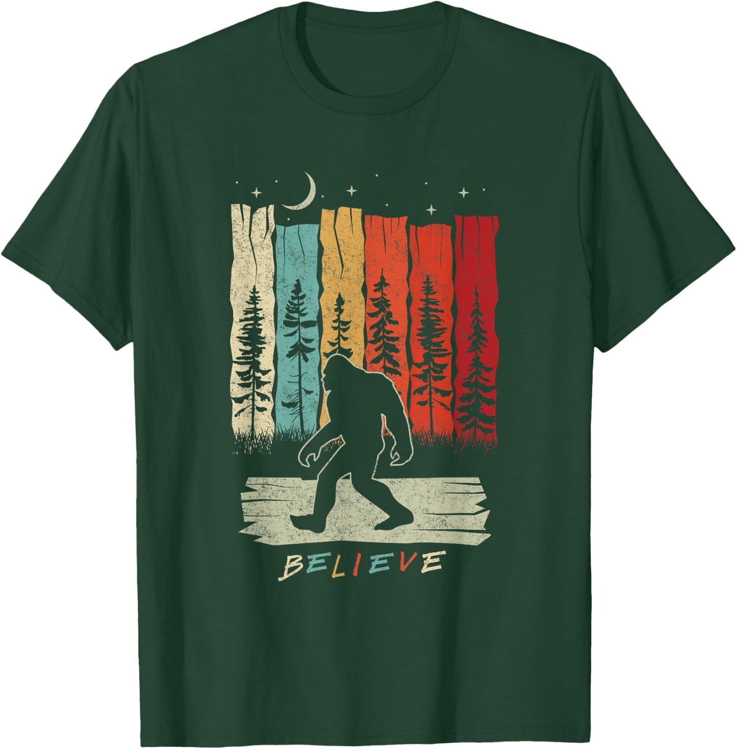 Bigfoot Night Moon Shirt Believe Sasquatch Retro Men Kids T-Shirt - T-Shirt | Forest