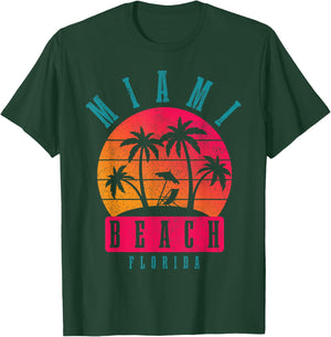 Miami Beach Florida Vintage Retro Men Women Girls Kids T-Shirt - T-Shirt | Forest