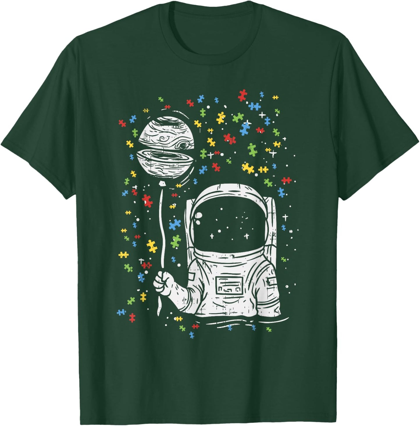 Astronaut Balloon Autism Awareness Space Kids Boy Gift T-Shirt - T-Shirt | Forest