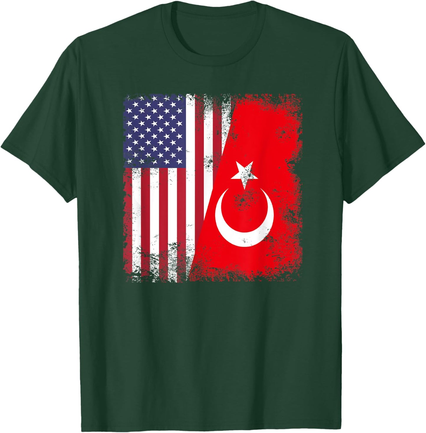 Half Turk Turkish Flag | Vintage Turkey USA Gift T-Shirt - T-Shirt | Forest
