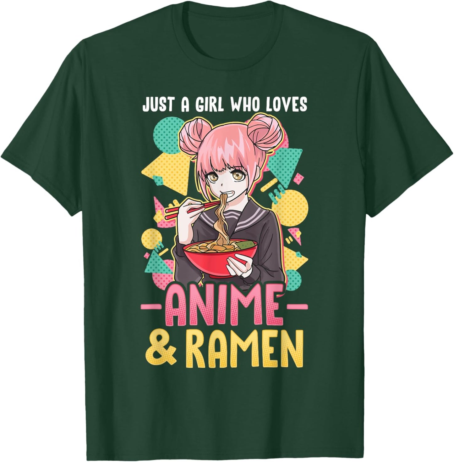 Just A Girl Who Loves Anime and Ramen Shirt Women Girls Gift T-Shirt - T-Shirt | Forest