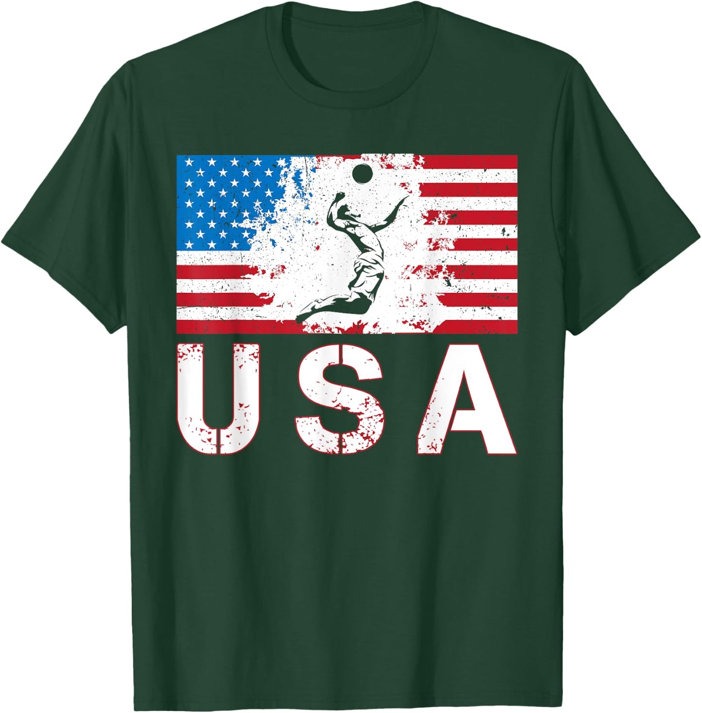 Volleyball USA team American flag US Volleyball men women T-Shirt - T-Shirt | Forest