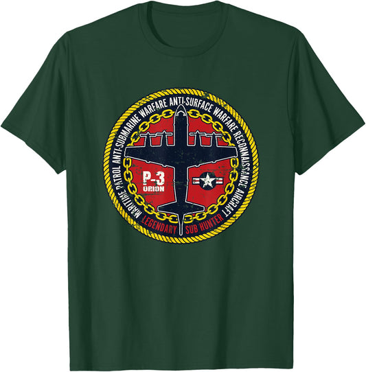P-3 Orion Anti-Submarine Maritime Patrol Aircraft Distressed T-Shirt - T-Shirt | Forest