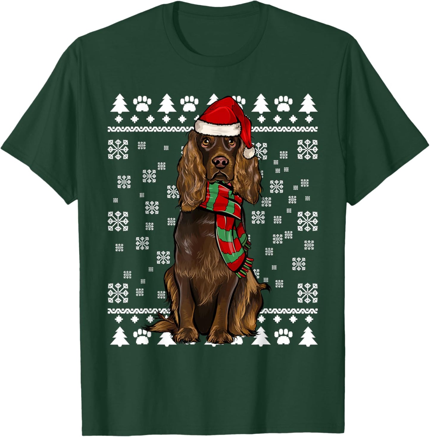 Boykin Spaniel Dog Santa Hat Xmas Ugly Christmas T-Shirt - T-Shirt | Forest