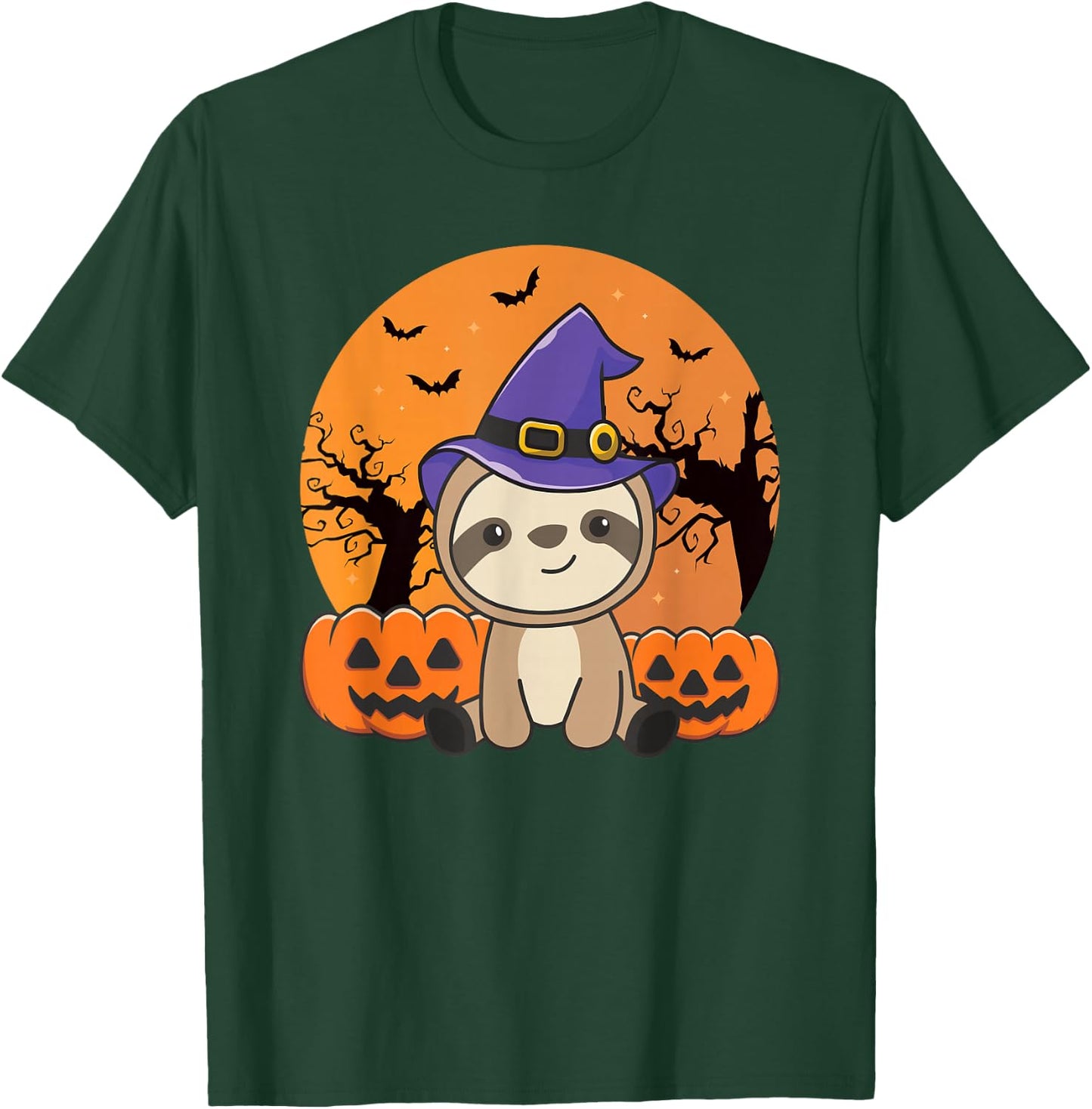 Sloth In Pumpkin Witch Sloths Happy Halloween T-Shirt - T-Shirt | Forest