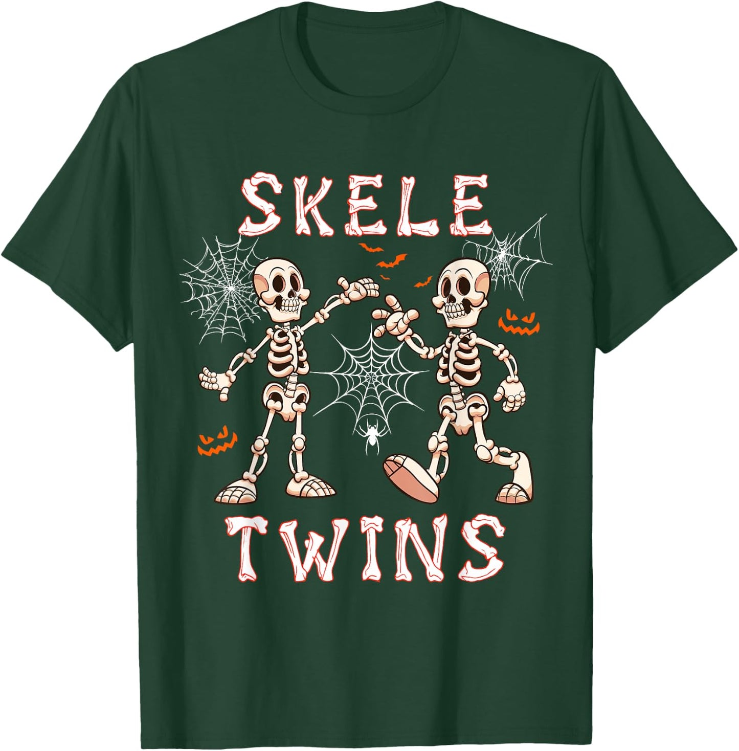 Skele Cute Twins Halloween Two Horror Skeletons Lover Family T-Shirt - T-Shirt | Forest