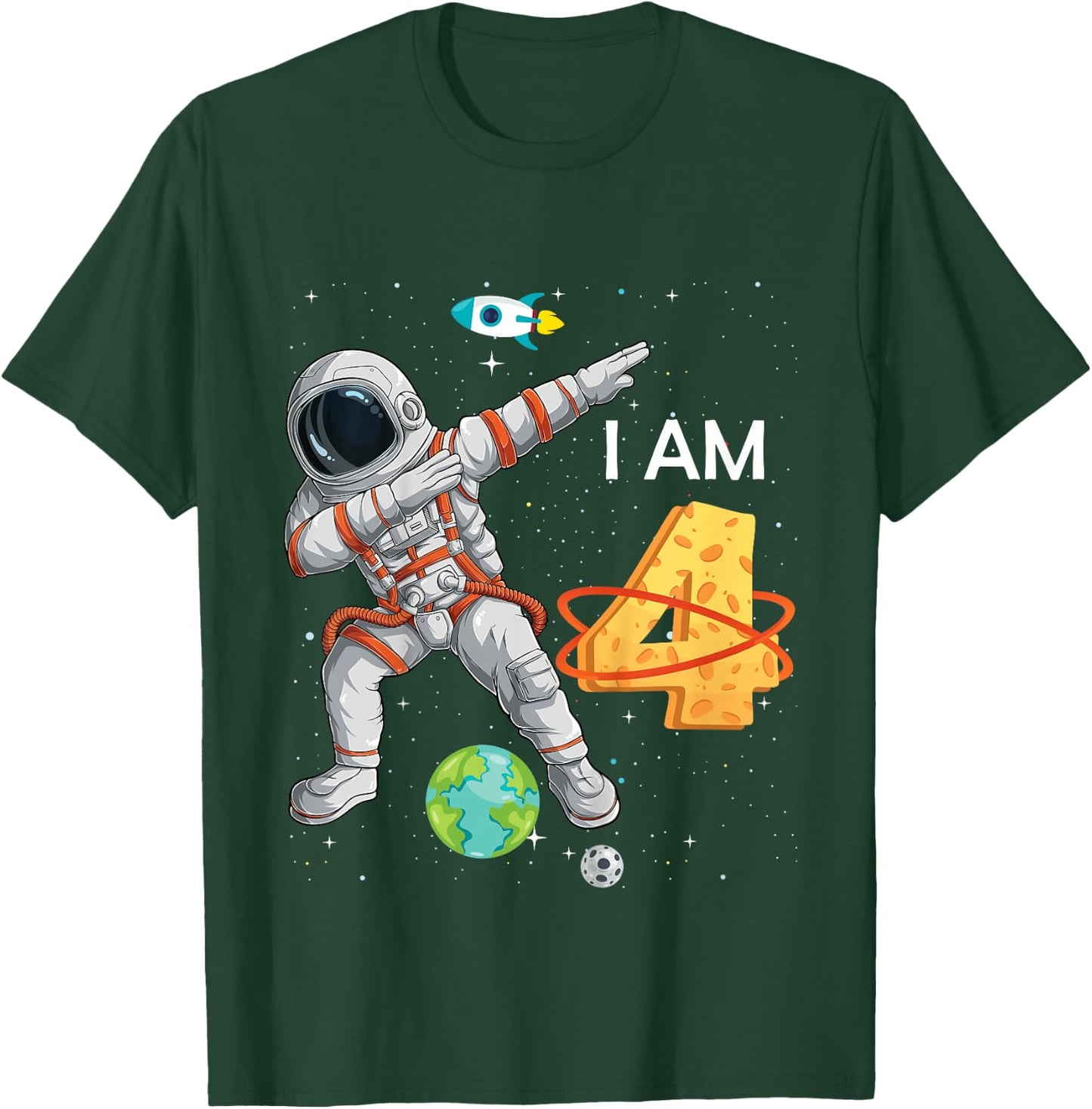 Kids 4 Years Old Birthday Boy Astronaut Space 4th B-Day T-Shirt - T-Shirt | Forest