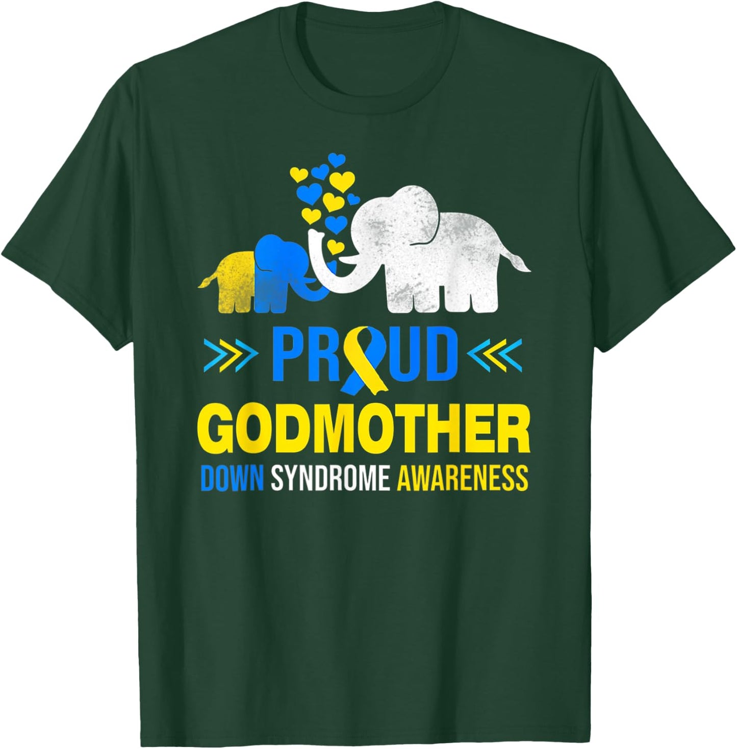 Proud Godmother Down Syndrome Awareness Blue Yellow Ribbon T-Shirt - T-Shirt | Forest