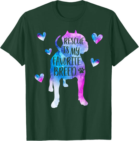 Pitbull Rescue is my Favorite Breed Watercolor Cute Mom T-Shirt - T-Shirt | Forest